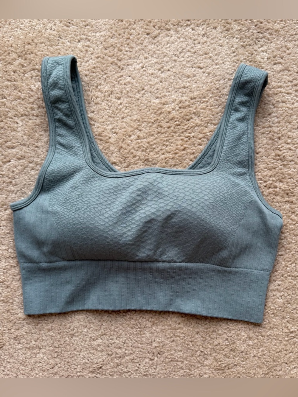 90 Degree By Reflex Textured Scoop Neck Sports Bra - Sage